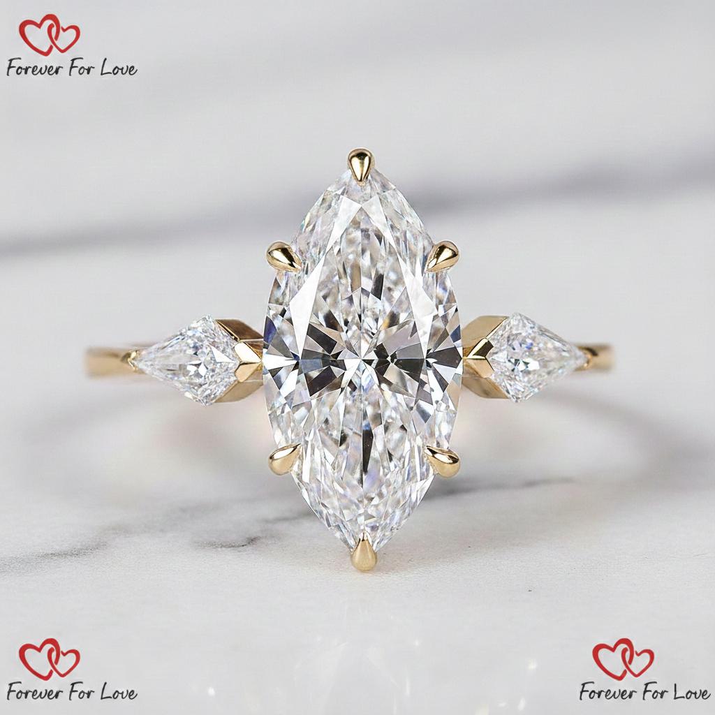 3 Ct Marquise Lab Diamond Three Stone Engagement Ring