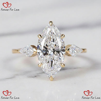 3 Ct Marquise Lab Diamond Three Stone Engagement Ring
