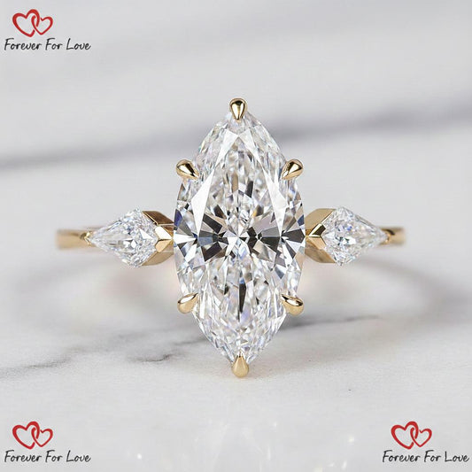 3 Ct Marquise Lab Diamond Three Stone Engagement Ring