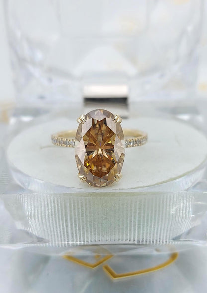 5.5 Ct Oval Yellow Moissanite Hidden Halo Engagement Ring