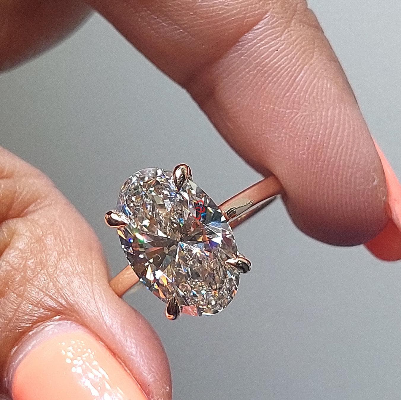 3.6 Ct Oval Lab Diamond H VS1 Solitaire Ring Oval cut 1Ct Moissanite Brilliant Cut engagement ring in 935 Argentium Silver — custom handcrafted by Forever For Love