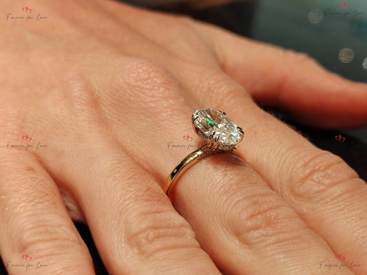 4.5 Ct Oval Diamond, Moissanite Hidden Halo Engagement Ring