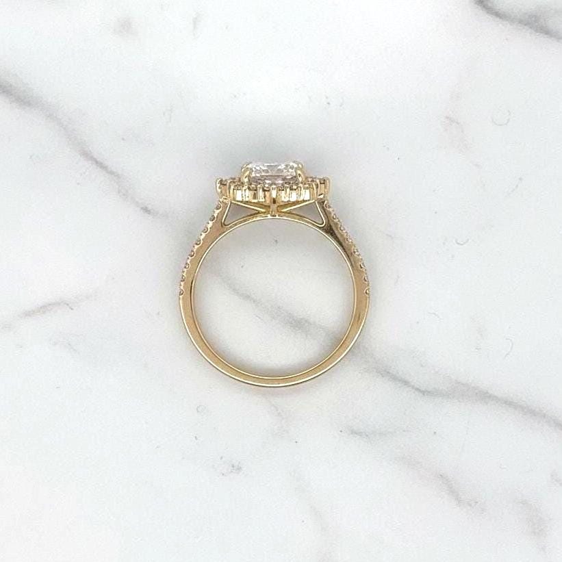 2.5 Carat E color VVS2 Clarity IGI CERTIFIED Elongated Radiant Cut Lab Grown Diamond Stylish Halo Design Engagement Ring 14k Yellow Gold