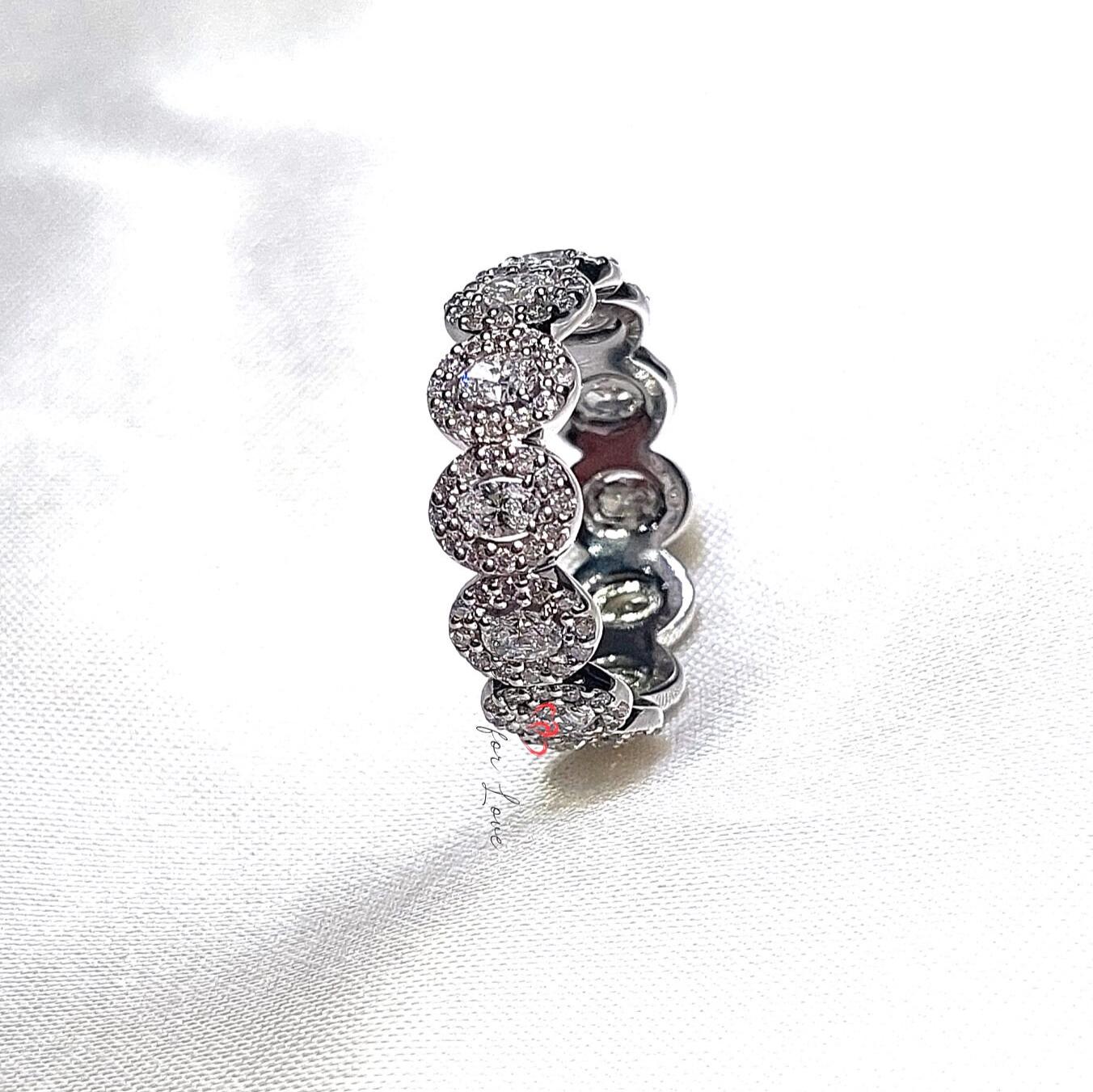 Halo Oval Diamond Wedding Eternity Band, 3*2mm Each Full Eternity 14K Gold Lab Grown Band / Oval Diamond Anniversary Band For Women.