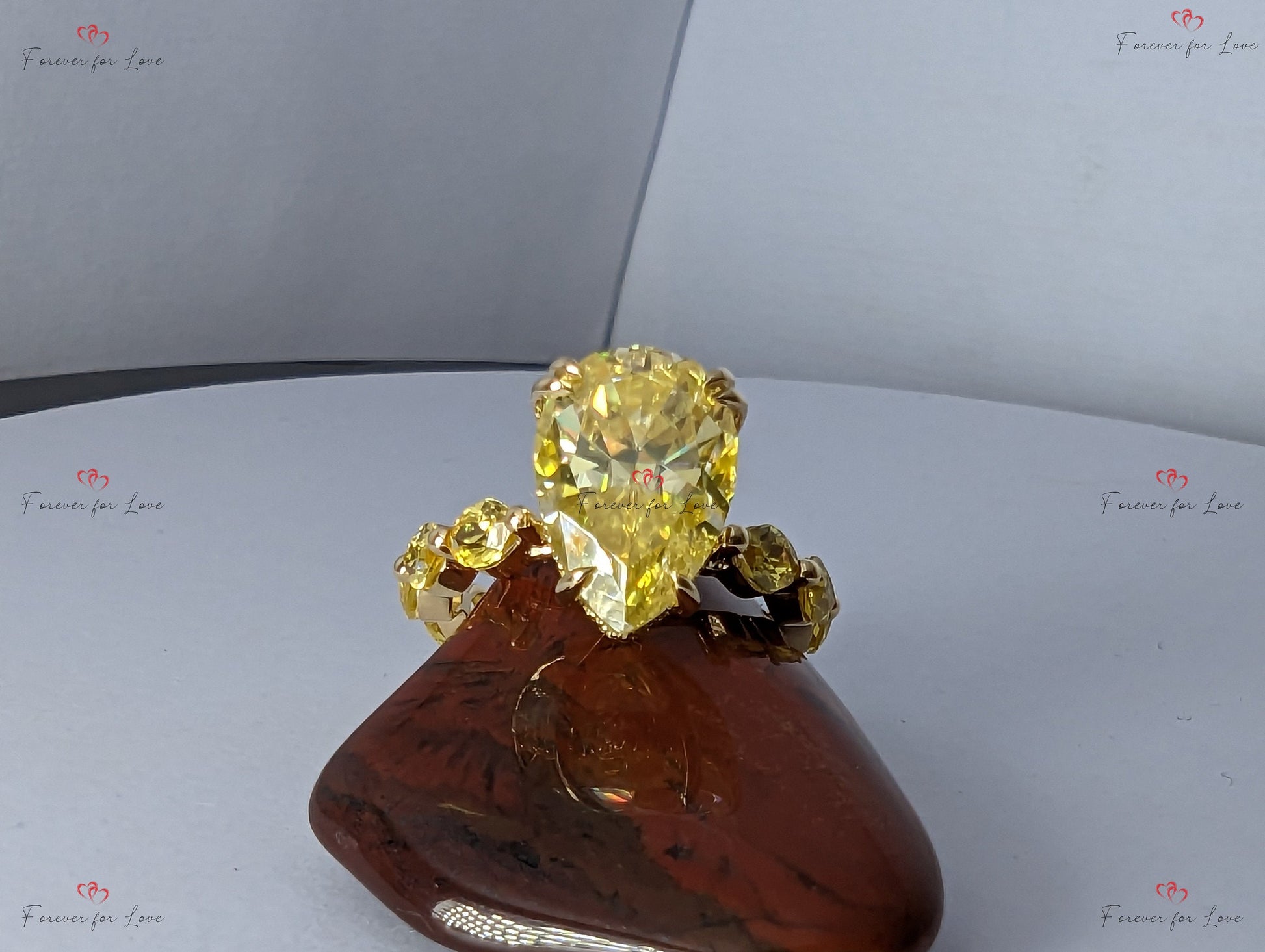 4 Ct Pear Yellow Diamond, Moissanite Engagement Ring