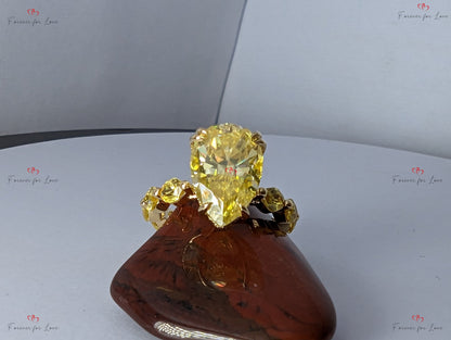 4 Ct Pear Yellow Diamond, Moissanite Engagement Ring