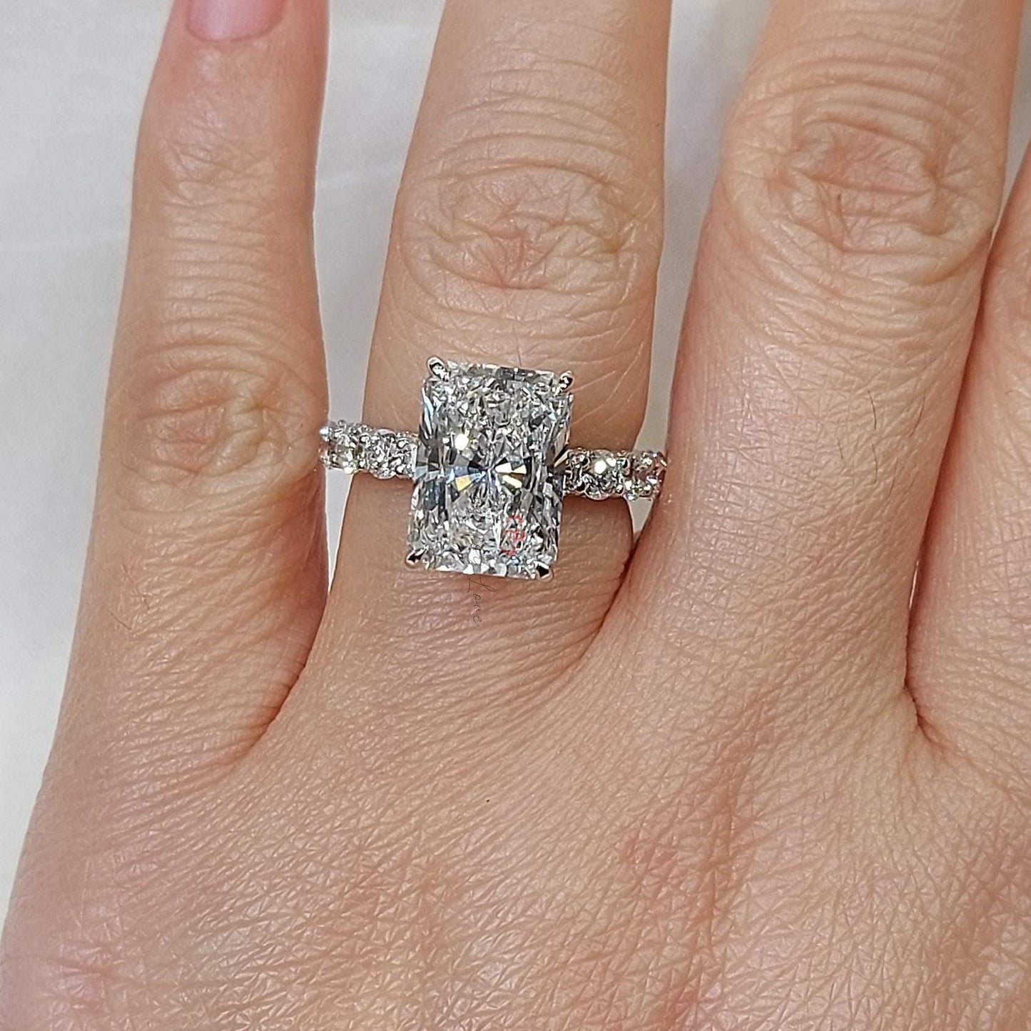 5 Ct Radiant Diamond Solitaire Engagement Ring Radiant cut 1Ct Moissanite Brilliant Cut engagement ring in 935 Argentium Silver — custom handcrafted by Forever For Love