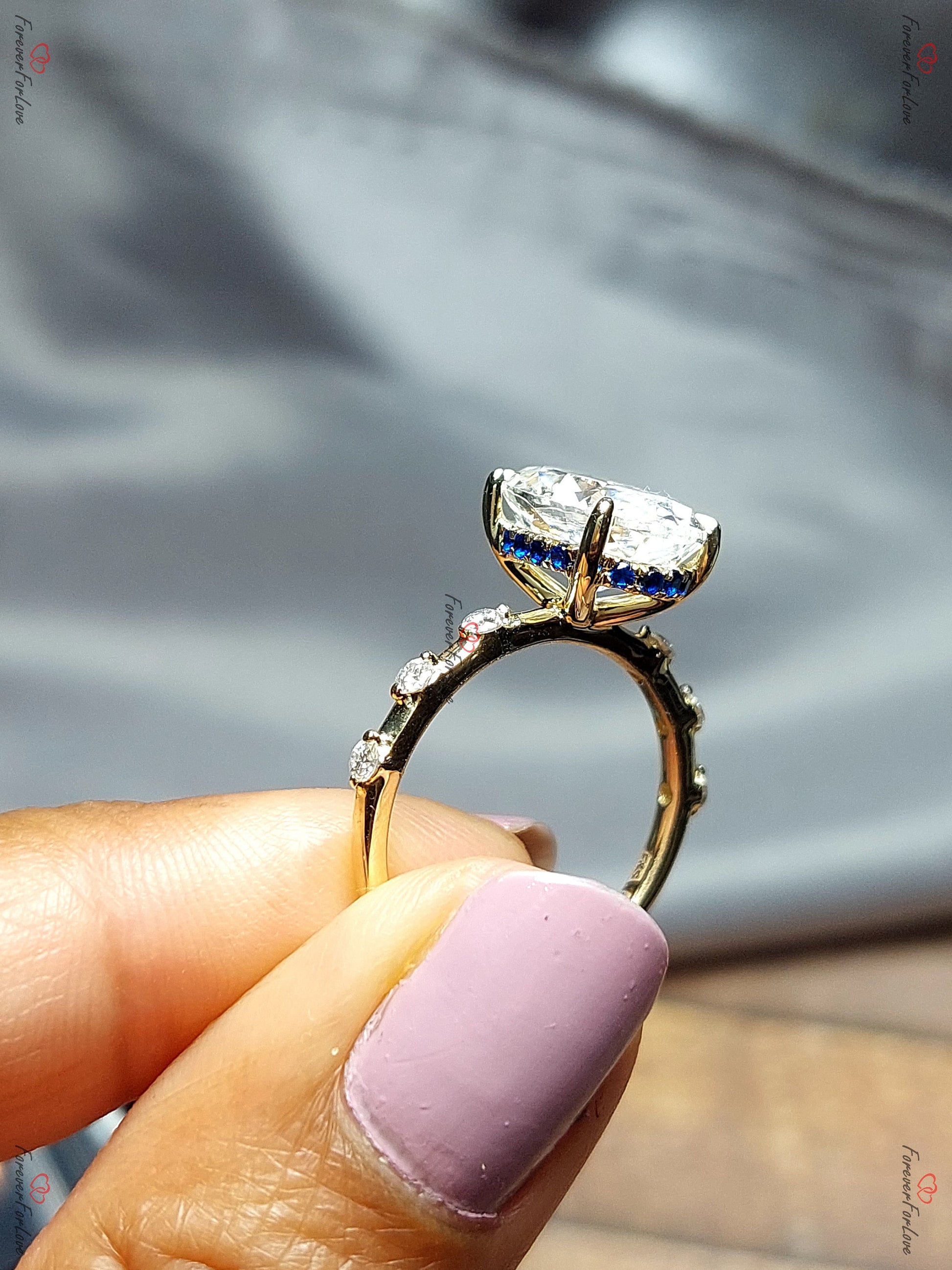 4 Ct Oval Moissanite Hidden Halo Engagement Ring