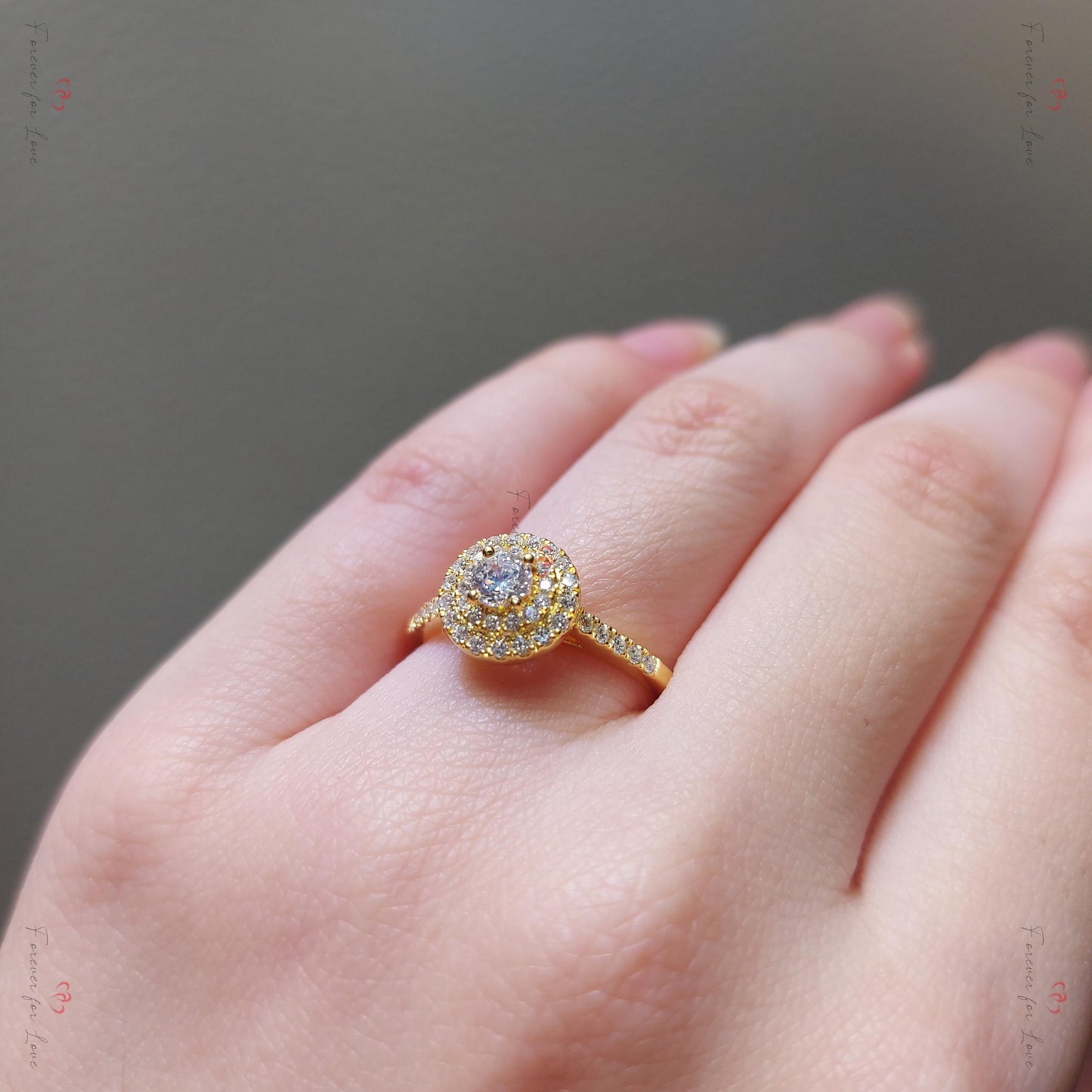 Round Natural Diamond Halo Engagement Ring Round cut 1Ct Moissanite Brilliant Cut engagement ring in 935 Argentium Silver — custom handcrafted by Forever For Love