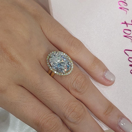 14K Yellow Gold Oval Moissanite Halo Wedding Ring, 4.8 Carat