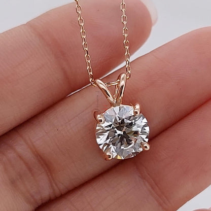 Collier diamant rond, or rose 14 carats, pendentif rond délicat et minimaliste, véritable diamant, collier femme, cadeau spécial pour elle.