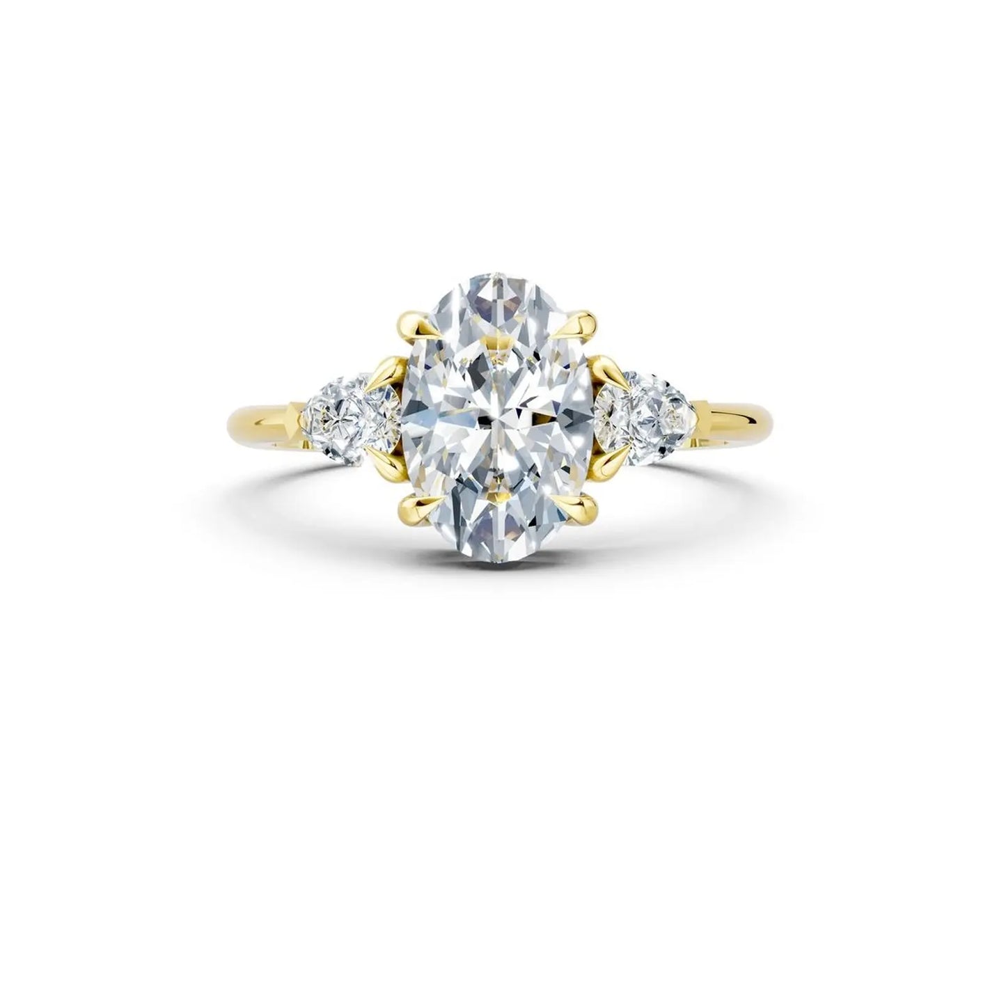 Three-Stone Oval Diamond Engagement Ring with Pear Side Stones - Oval