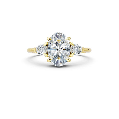 Three-Stone Oval Diamond Engagement Ring with Pear Side Stones - Oval