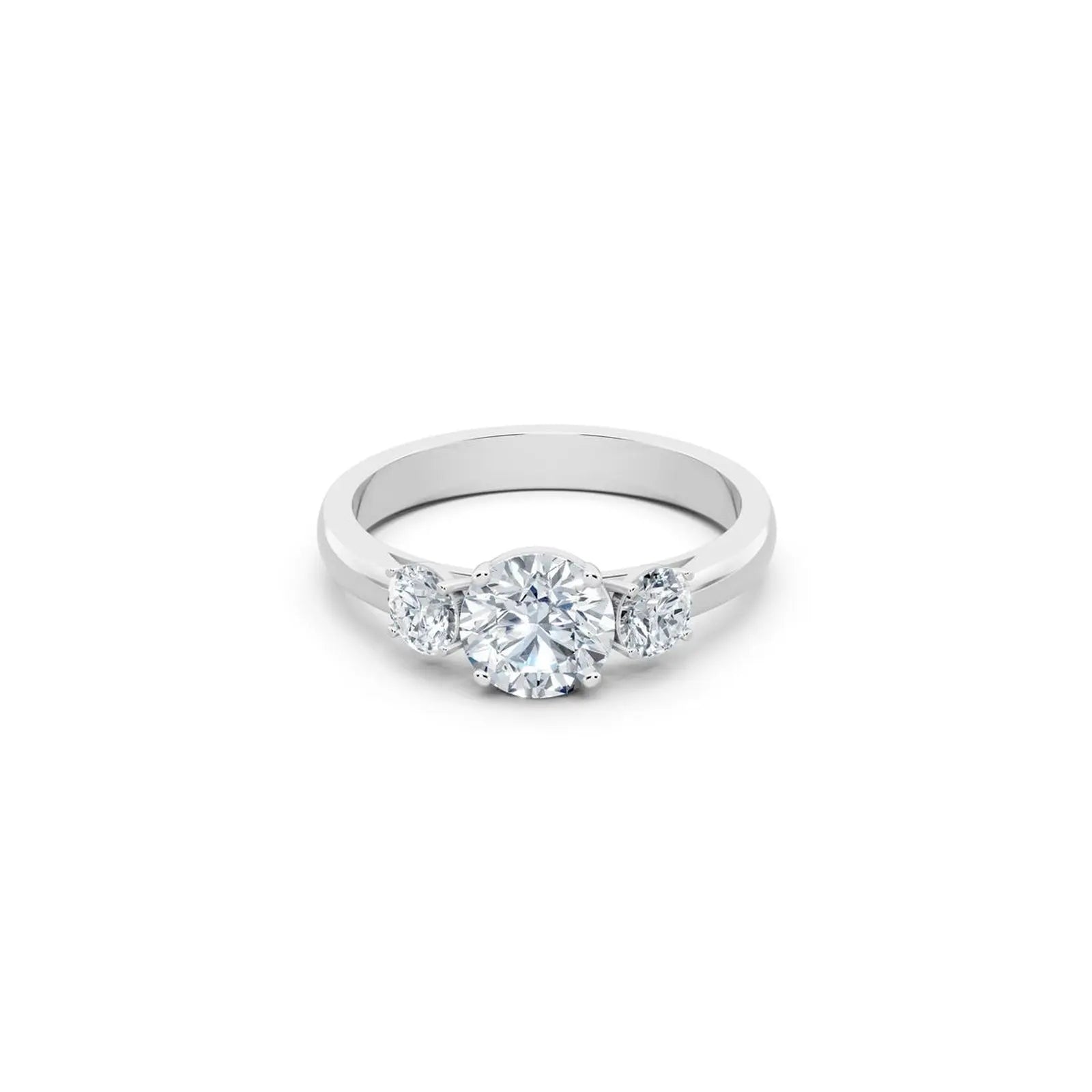 Three-Stone Round Diamond Engagement Ring with Oval Side Stones - Round