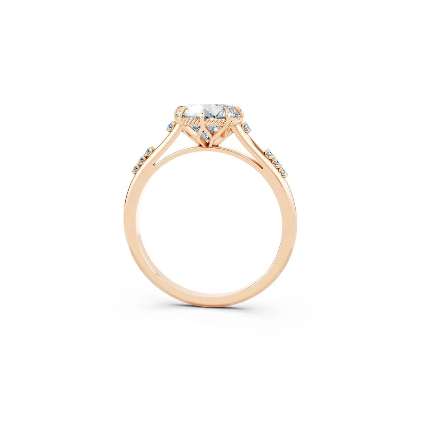 Vintage Round Diamond Milgrain Engagement Ring with Diamond Accents - Round