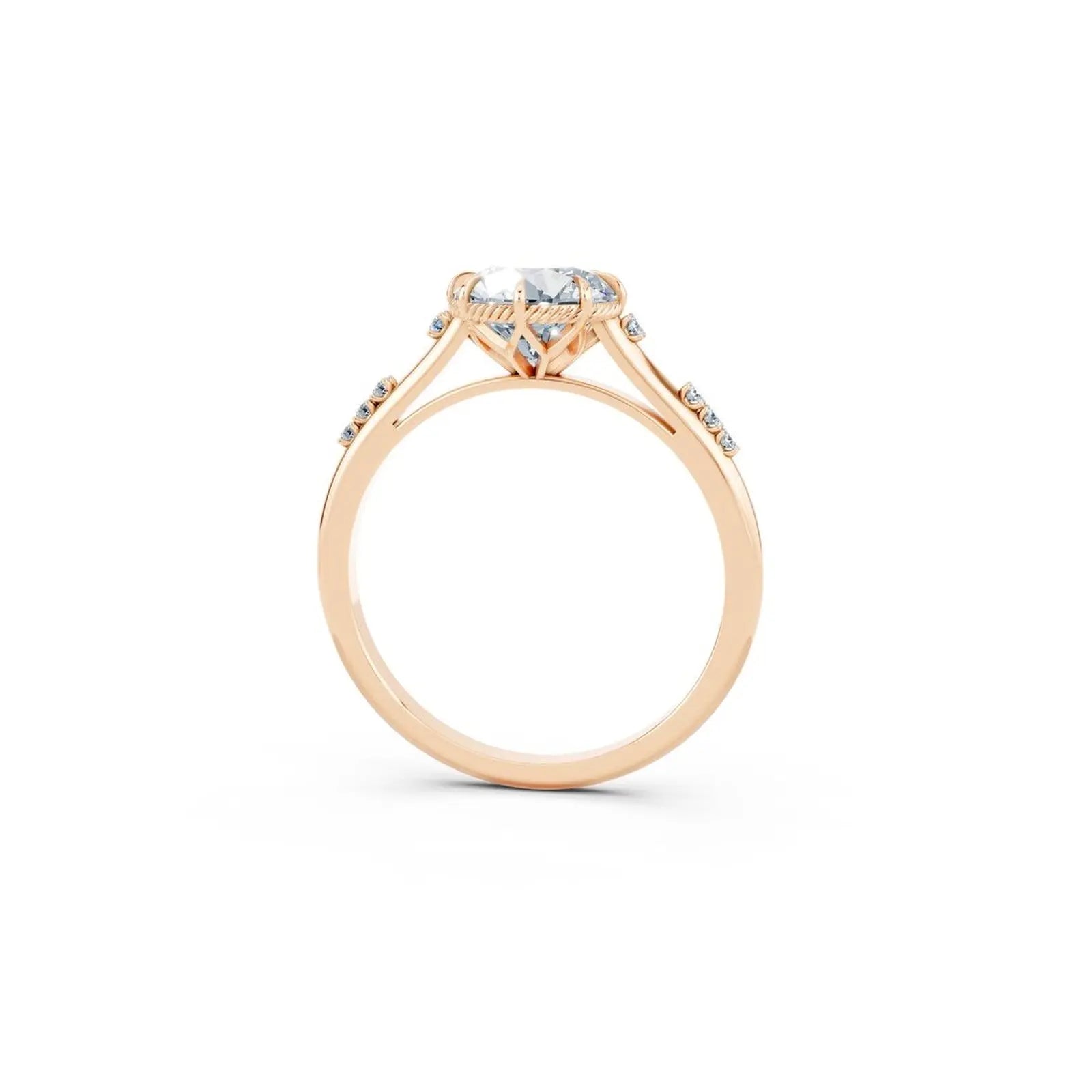 Vintage Round Diamond Milgrain Engagement Ring with Diamond Accents - Round