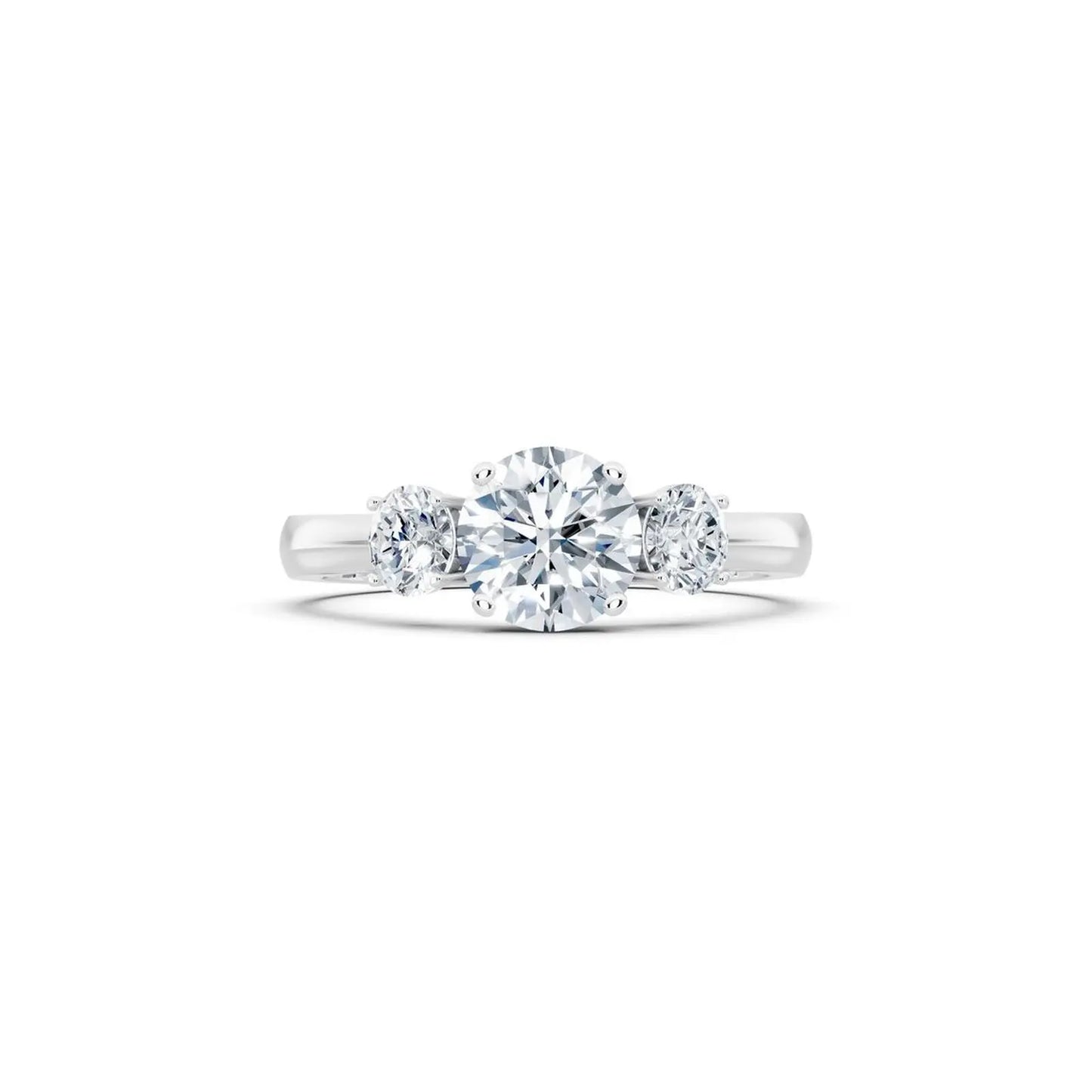 Three-Stone Round Diamond Engagement Ring with Oval Side Stones - Round