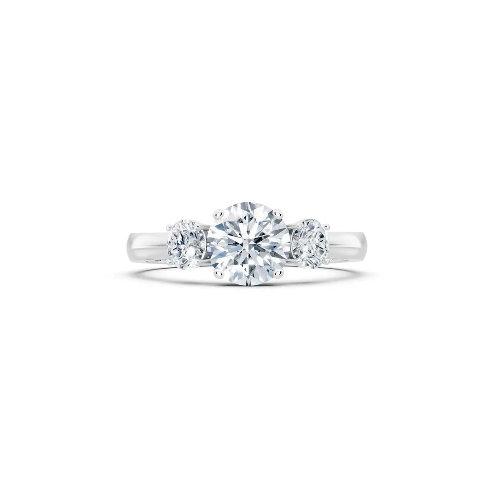 Three-Stone Round Diamond Engagement Ring with Oval Side Stones - Round