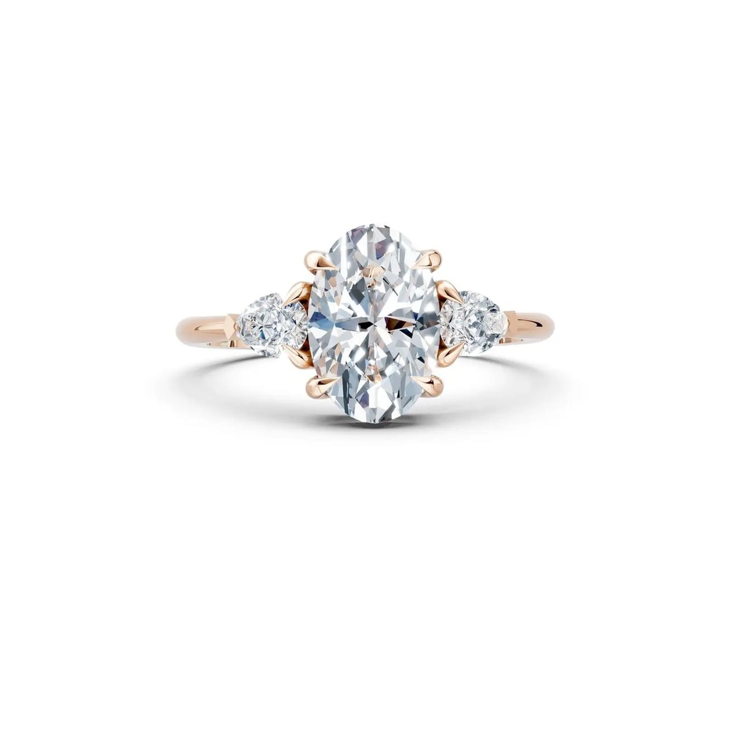 Three-Stone Oval Diamond Engagement Ring with Pear Side Stones - Oval