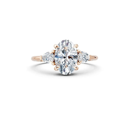Three-Stone Oval Diamond Engagement Ring with Pear Side Stones - Oval