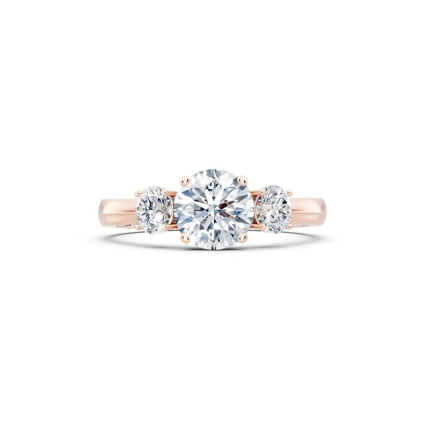 Three-Stone Round Diamond Engagement Ring with Oval Side Stones - Round