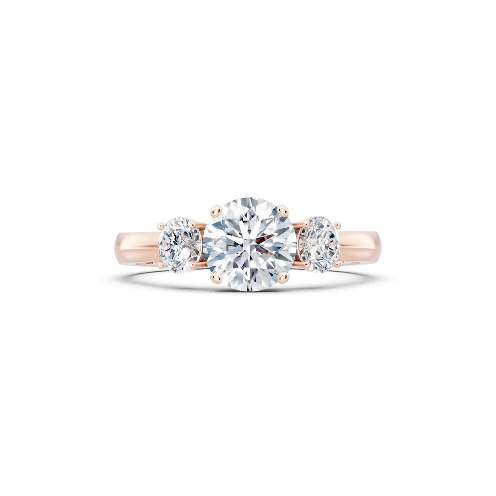 Three-Stone Round Diamond Engagement Ring with Oval Side Stones - Round