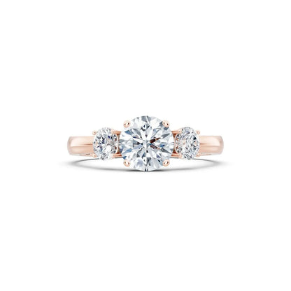 Three-Stone Round Diamond Engagement Ring with Oval Side Stones - Round