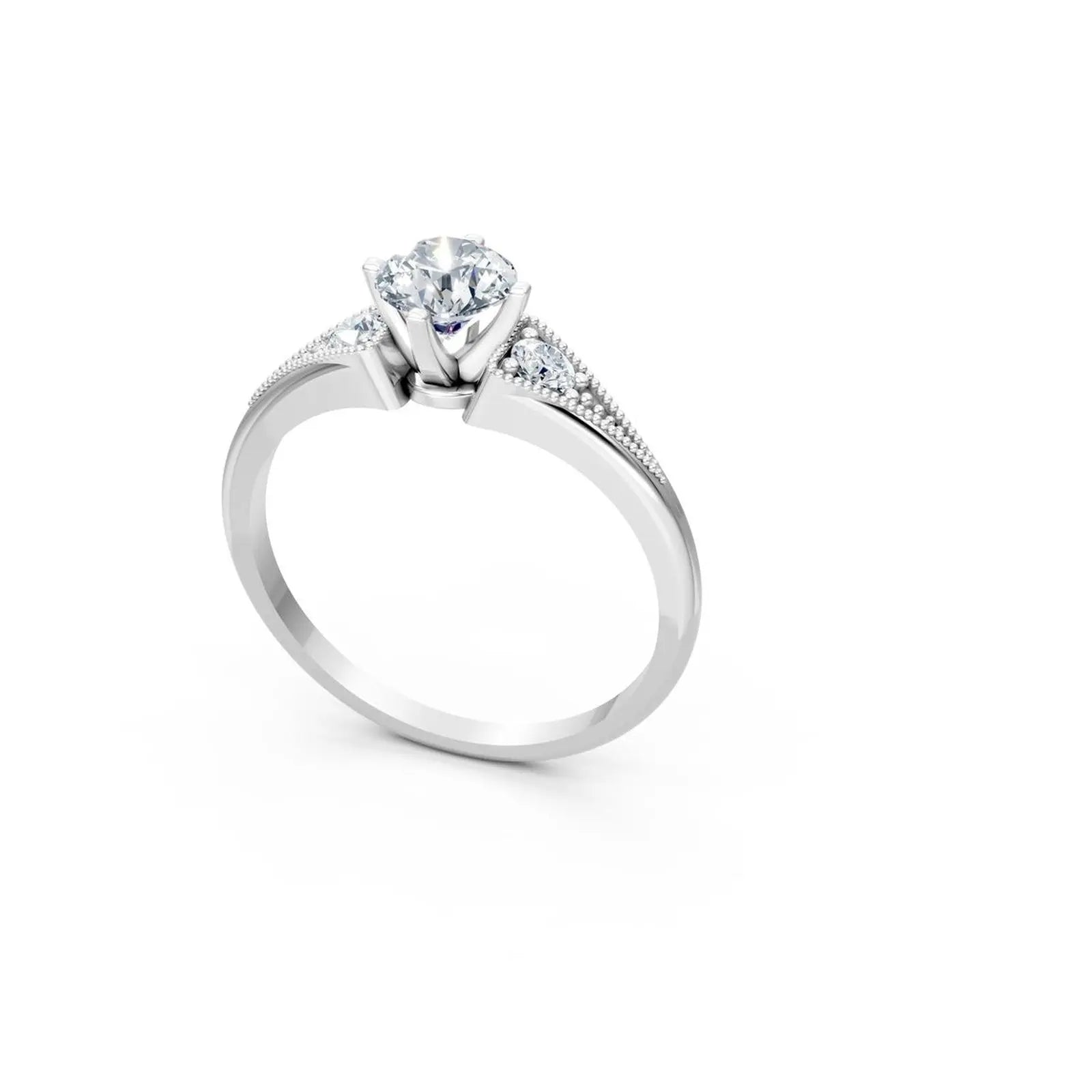 Vintage Three-Stone Round Diamond Milgrain Engagement Ring - Round