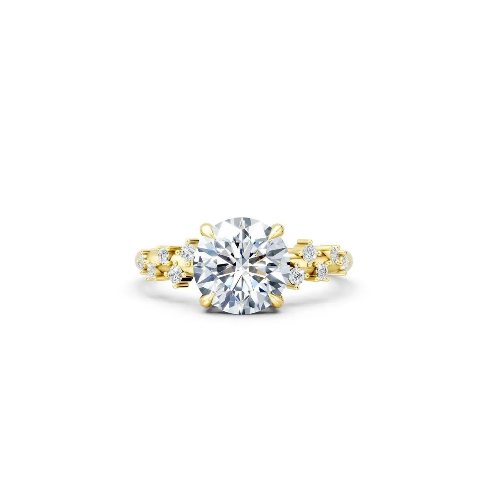 Vintage Round Diamond Engagement Ring with a Geometric Accent Band - Round