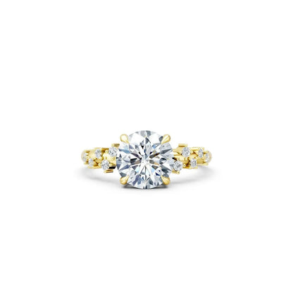 Vintage Round Diamond Engagement Ring with a Geometric Accent Band - Round