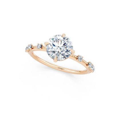 Vintage Oval Cut Diamond Engagement Ring with Milgrain and Diamond Accents - Round