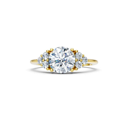 Round Diamond Engagement Ring with Side Clusters - Round
