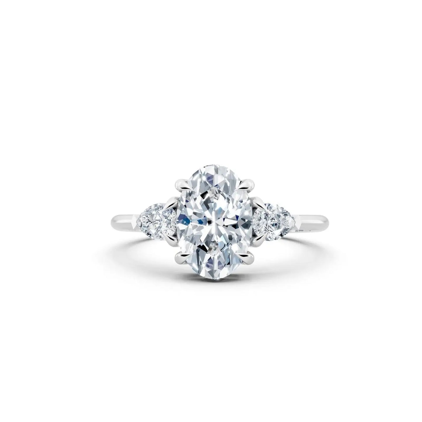 Three-Stone Oval Diamond Engagement Ring with Pear Side Stones - Oval