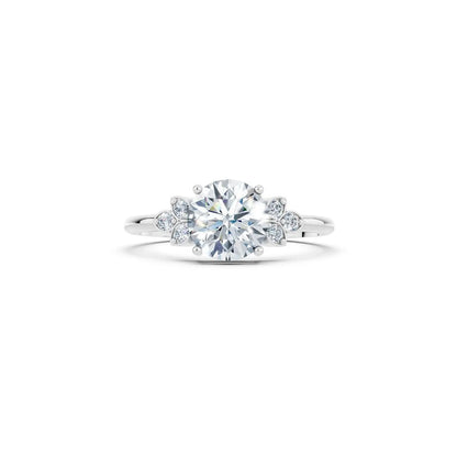 Floral Round Diamond Engagement Ring with Leaf Accents - Round
