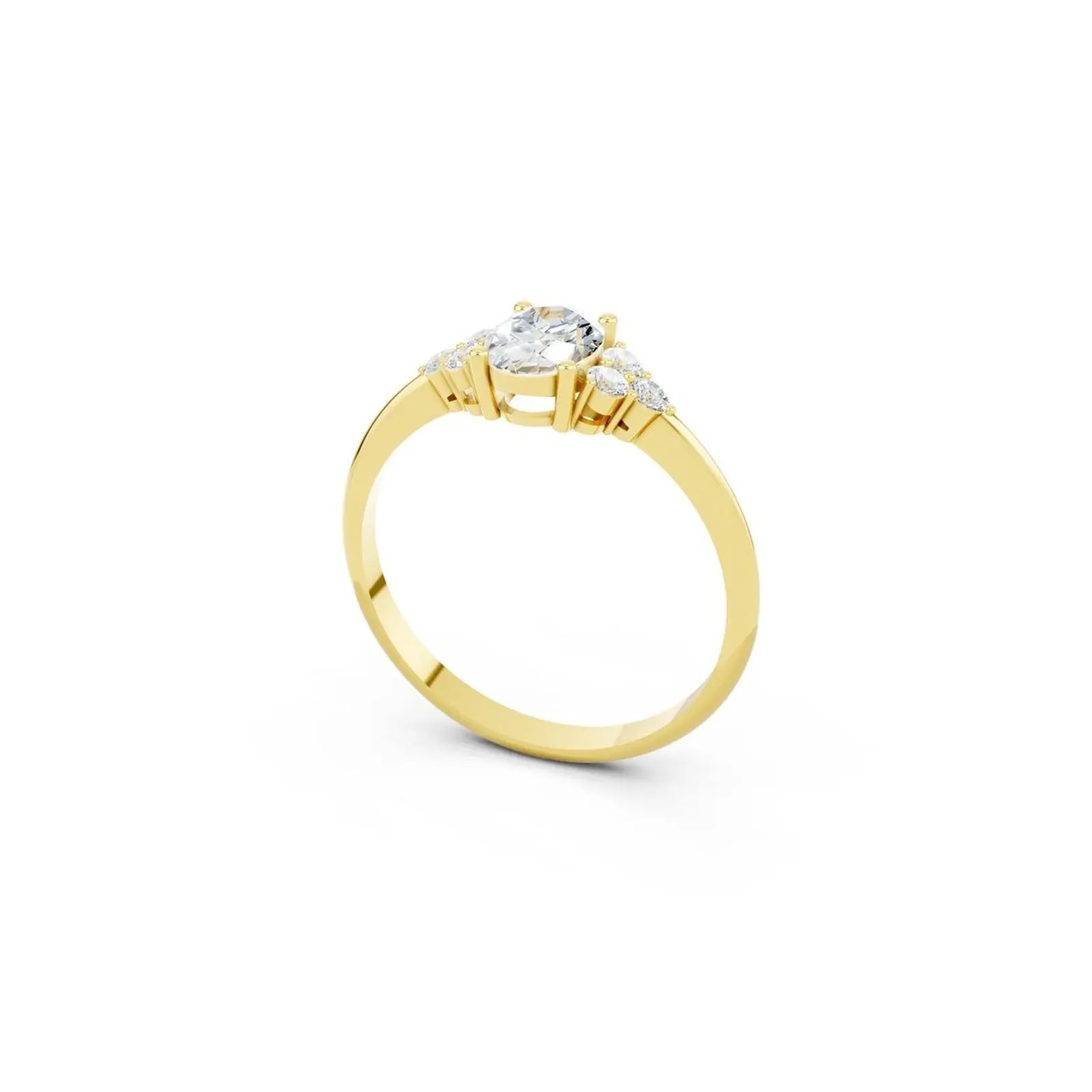 Oval Cut Diamond Engagement Ring with Side Clusters - Oval