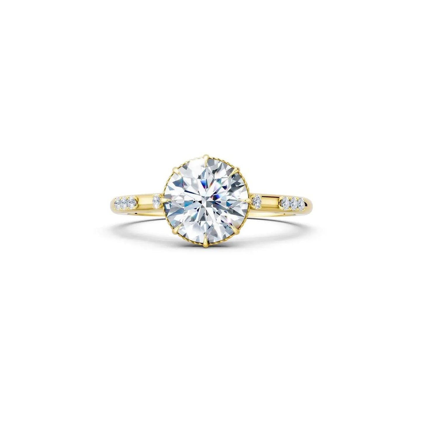 Vintage Round Diamond Milgrain Engagement Ring with Diamond Accents - Round