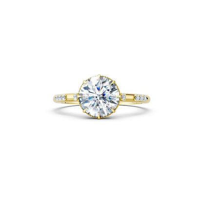 Vintage Round Diamond Milgrain Engagement Ring with Diamond Accents - Round