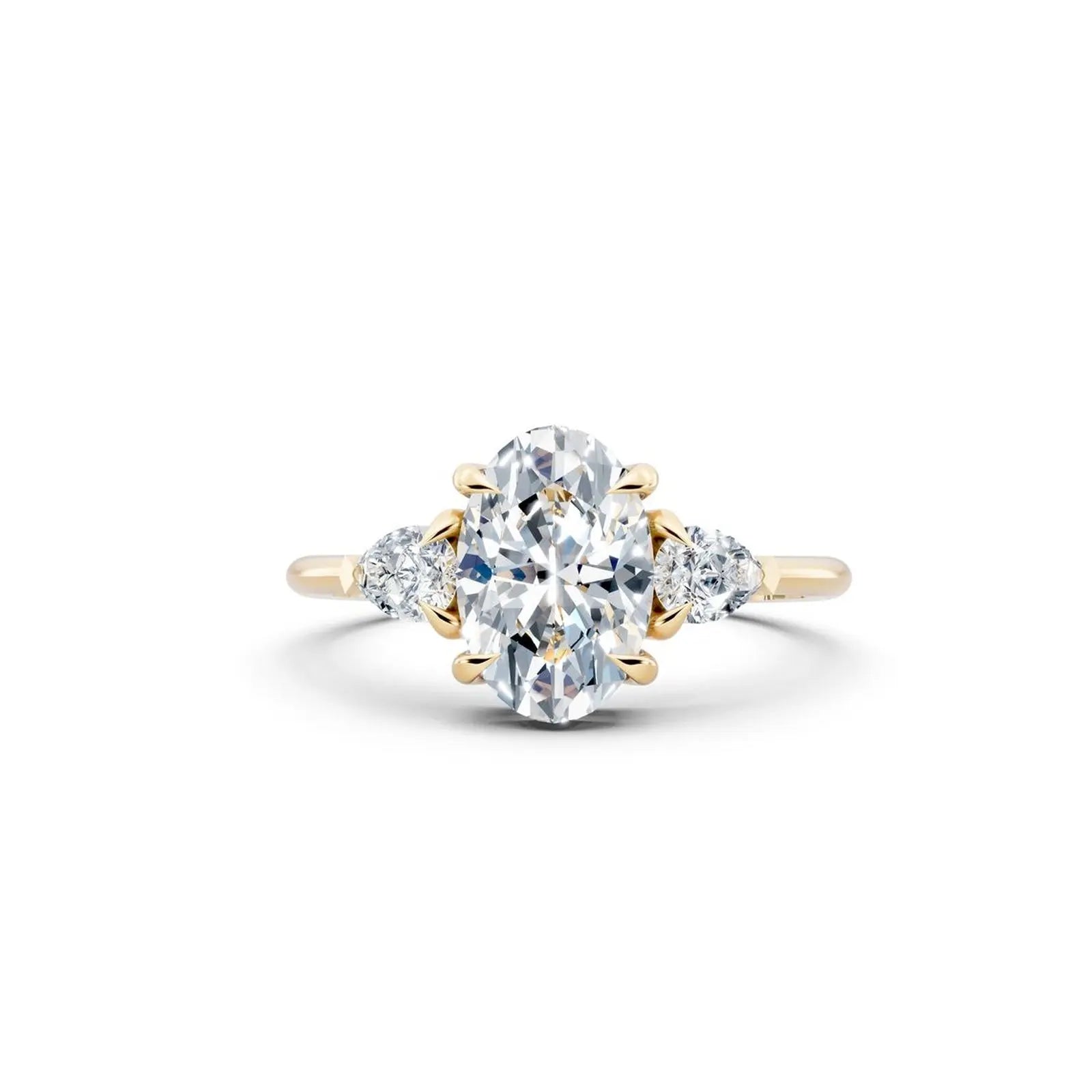 Three-Stone Oval Diamond Engagement Ring with Pear Side Stones - Oval
