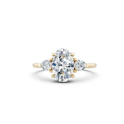Three-Stone Oval Diamond Engagement Ring with Pear Side Stones - Oval