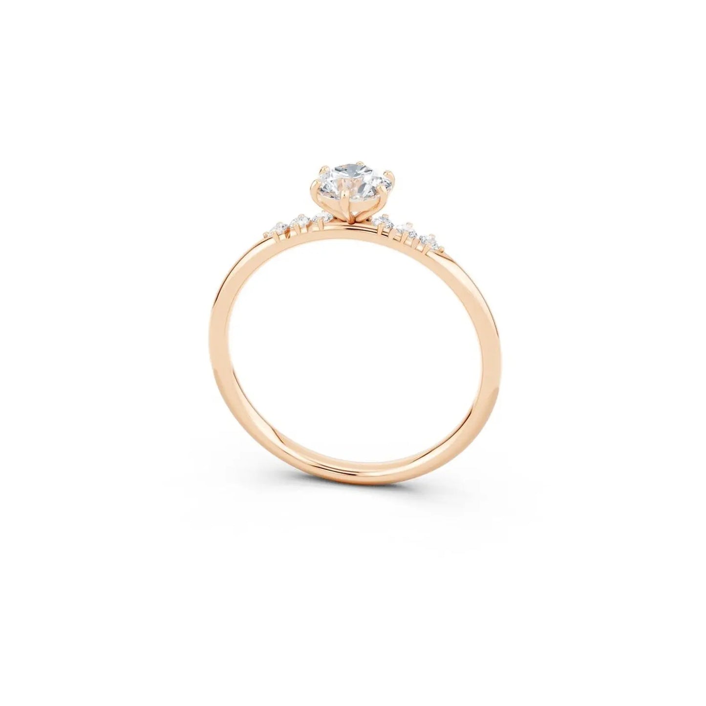 Six-Prong Round Diamond Engagement Ring with Side Stone Accents - Round