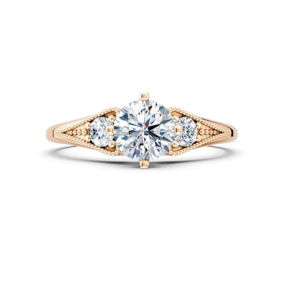 Vintage Three-Stone Round Diamond Milgrain Engagement Ring - Round