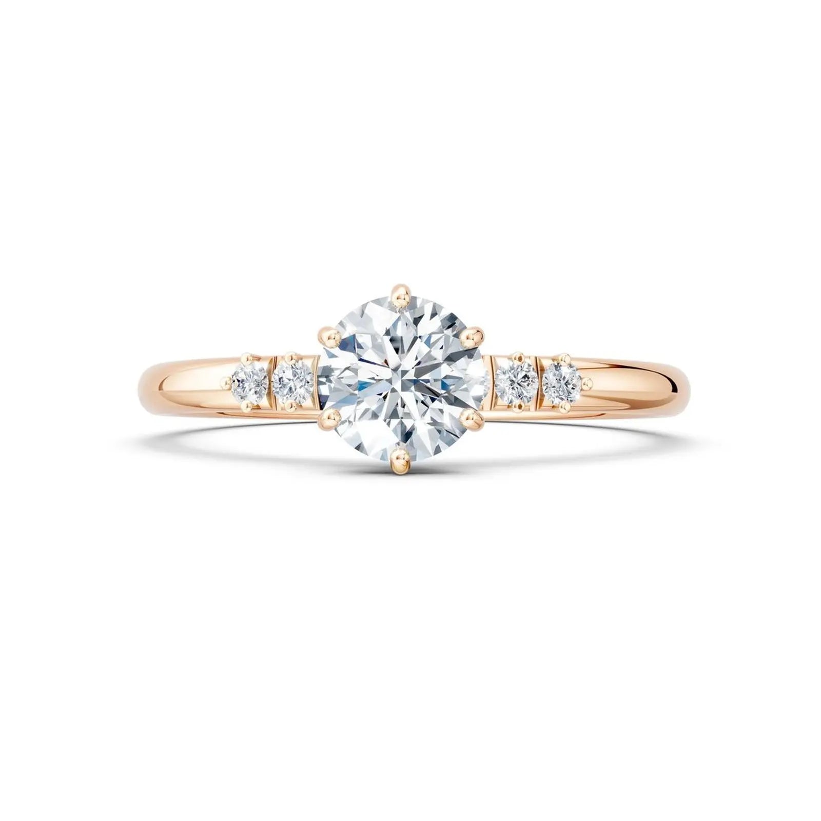 Six-Prong Round Diamond Engagement Ring with Side Stone Accents - Round