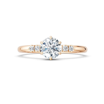 Six-Prong Round Diamond Engagement Ring with Side Stone Accents - Round