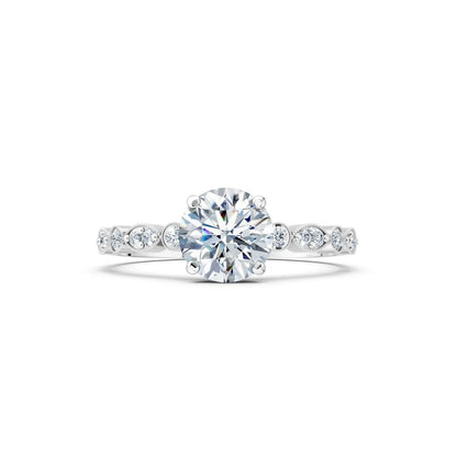 Vintage Round Diamond Engagement Ring with Scalloped Milgrain Accents - Round