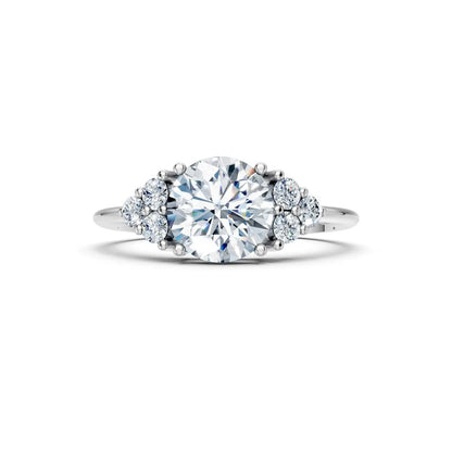 Round Diamond Engagement Ring with Side Clusters - Round