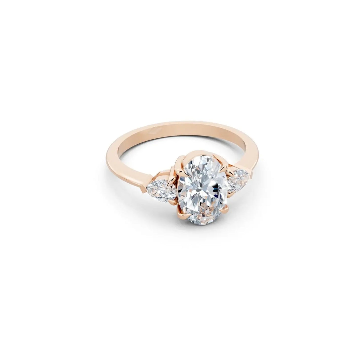 Three-Stone Oval Diamond Engagement Ring with Pear Side Stones - Oval