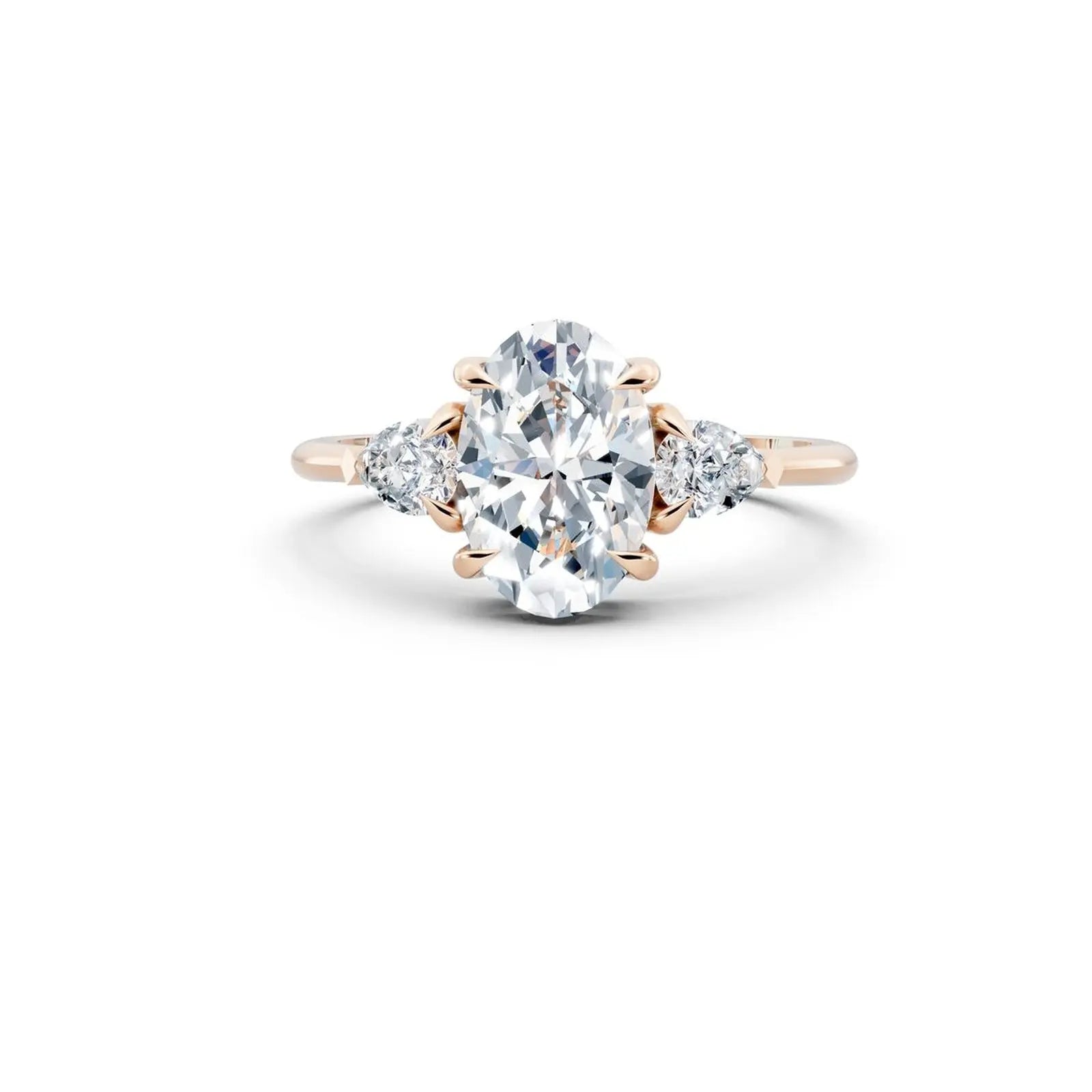 Three-Stone Oval Diamond Engagement Ring with Pear Side Stones - Oval