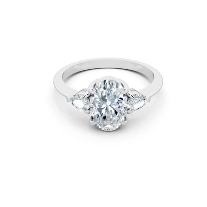 Three-Stone Oval Diamond Engagement Ring with Pear Side Stones - Oval