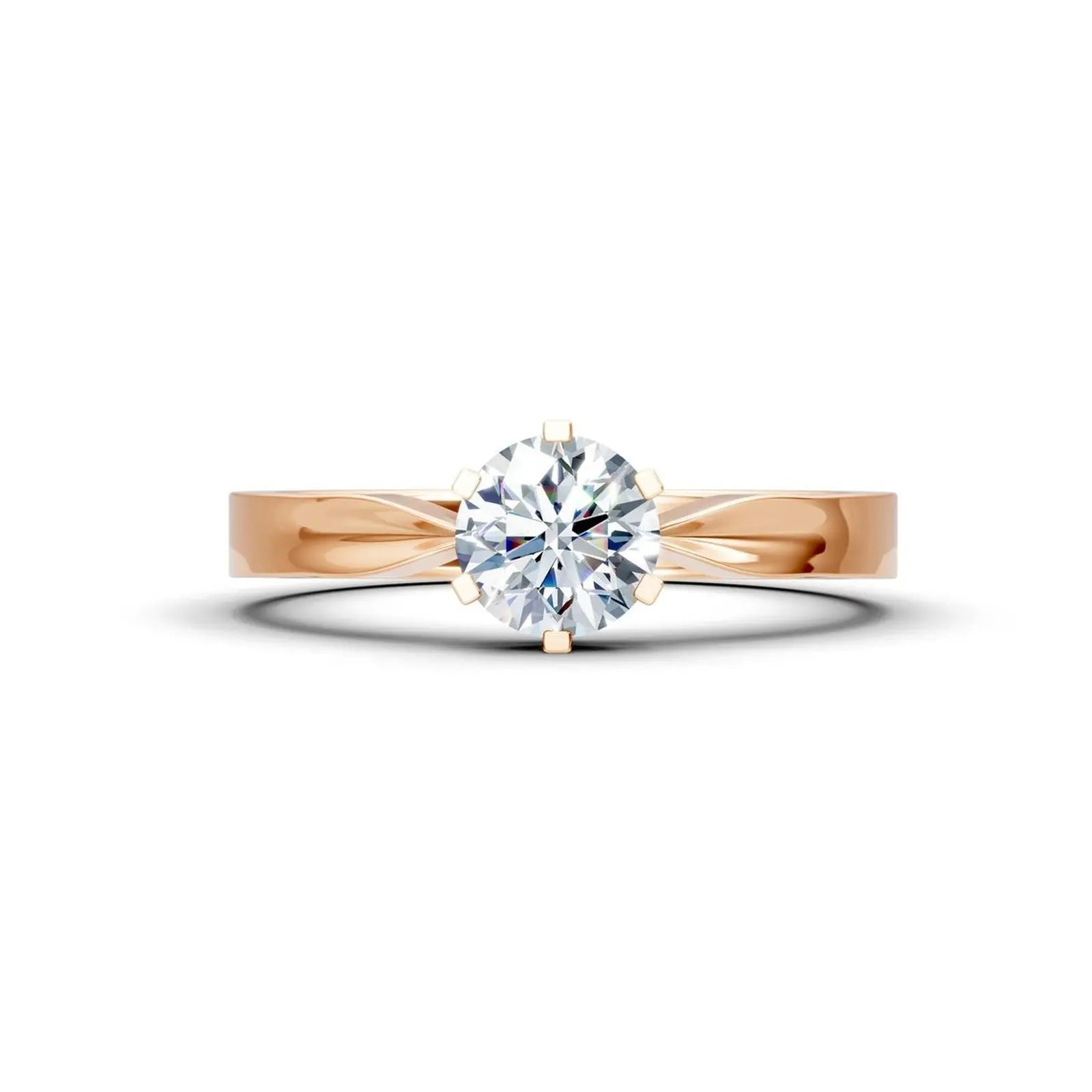 Six-Prong Round Diamond Engagement Ring with a Pinched Shank - Round