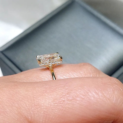 Hidden Halo Radiant Cut 5ct Moissanite or Diamond Engagement Ring Yellow Gold